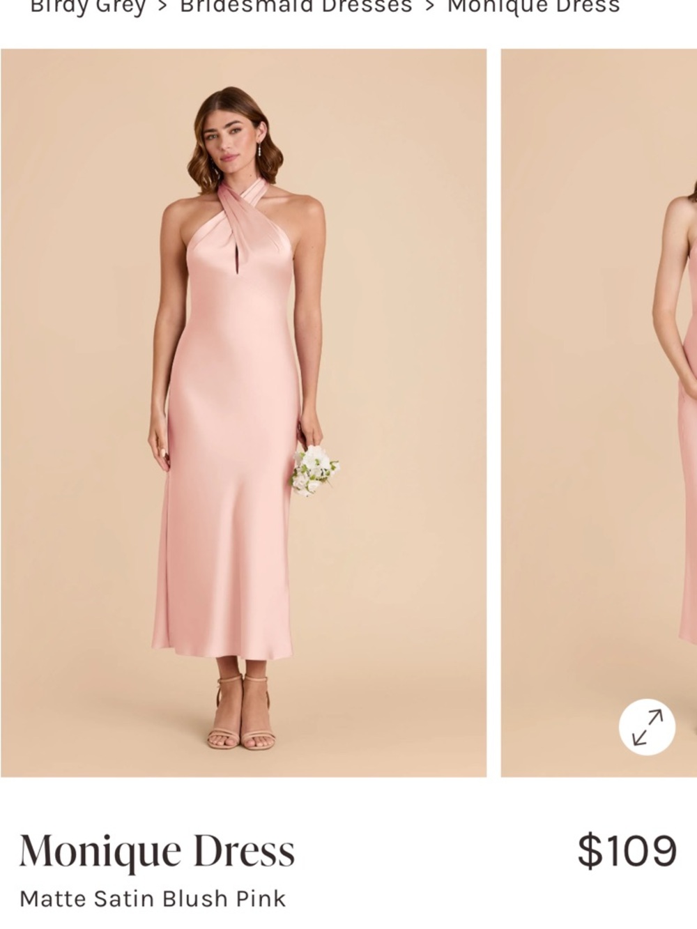 Birdy Grey Blush Pink Matte Satin Halter Midi Dress